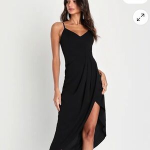 Lulu's Outlet Black Spaghetti Strap High-Low Wrap Dress